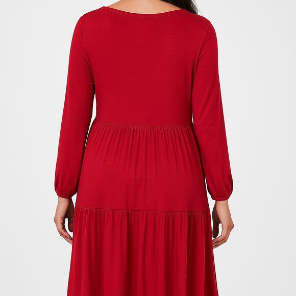 Smallshow Red Rayon & Spandex Long Sleeve V-Neck Tiered Maternity Dress - Picture 2 of 14